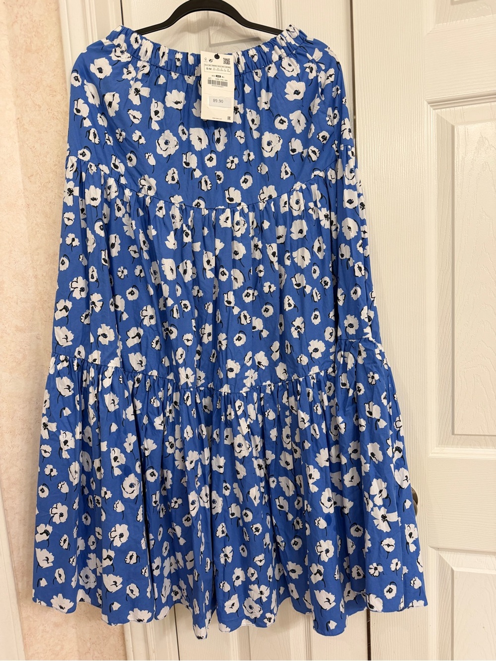 Zara Blue and White Floral Tiered Maxi Skirt